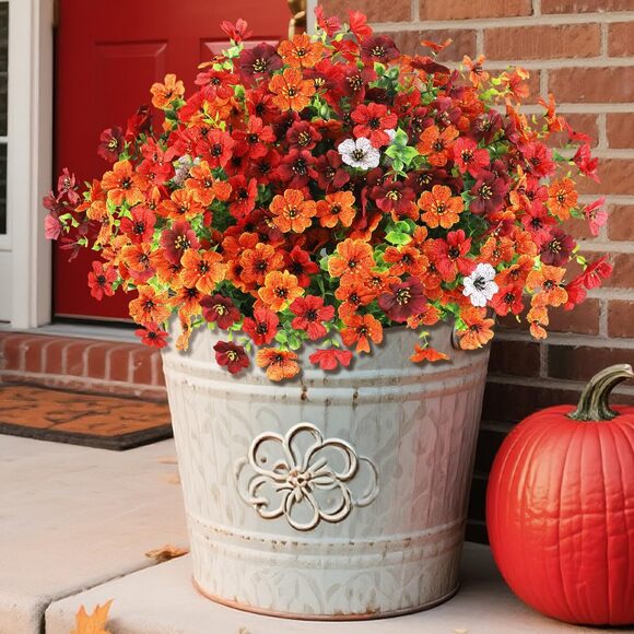 Other - 6558 Artificial Fall Flowers for Outdoor Decoration, 12 Bundles Faux Silk